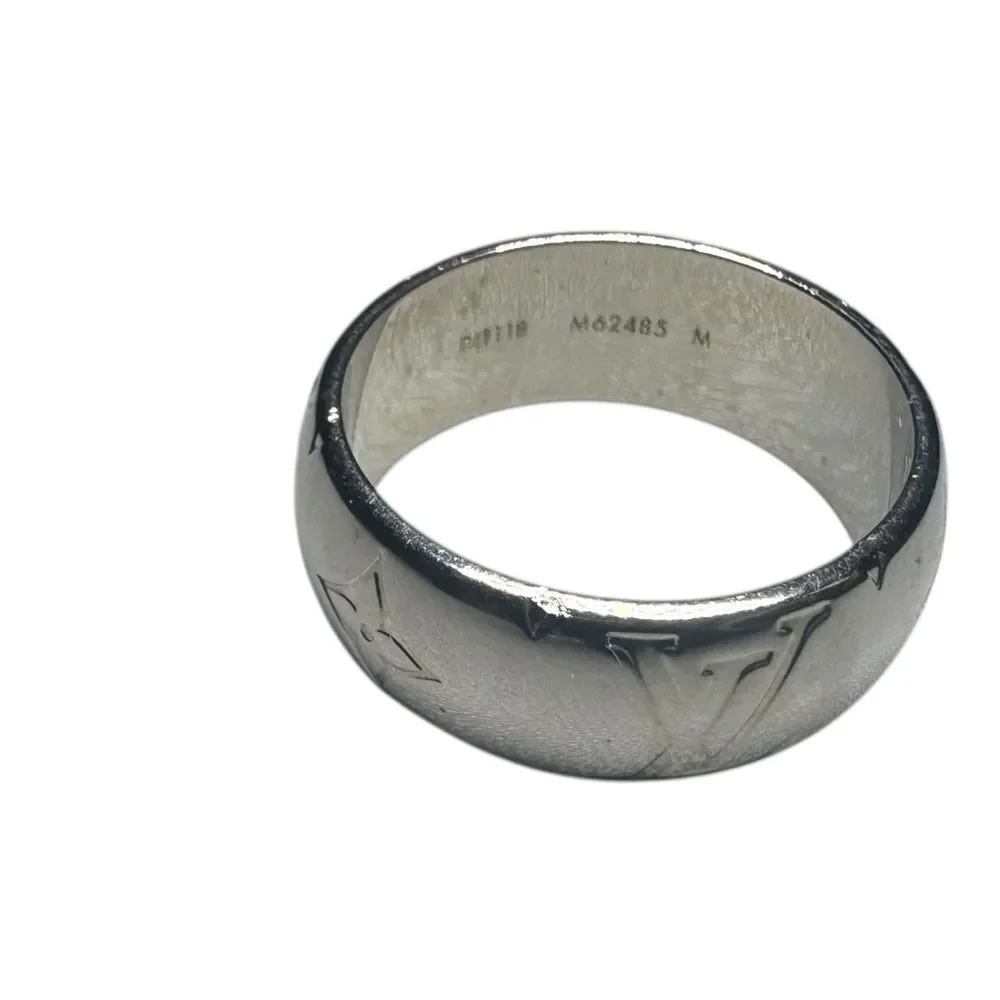 Louis Vuitton Silver Monogram & Fleur-De-Lis Ring M62485 Band Ring Auth
